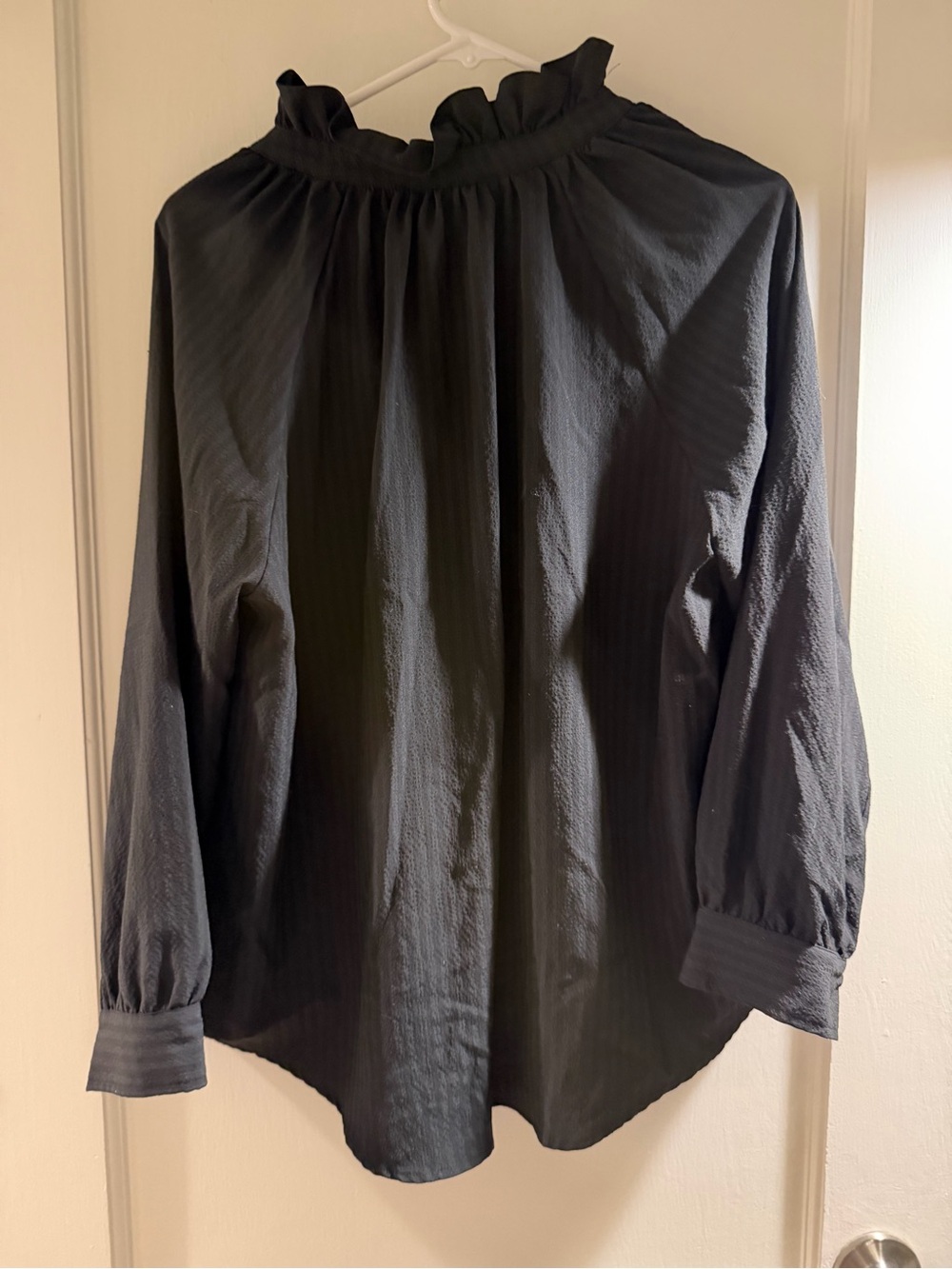 Pomander Place Black Ruffle Collar Button-Down Shirt - Picture 3 of 3